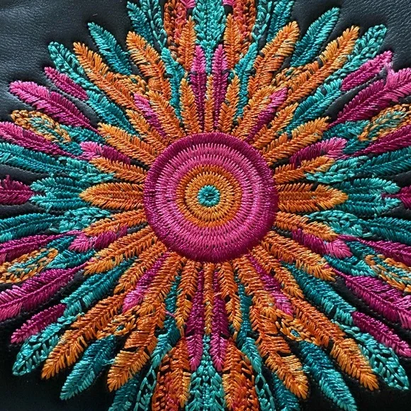 Desigual Embroidered Floral Satchel Tote Bag Black Top Handle Handbag - Picture 4 of 13